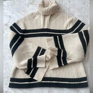 H&M Oversize Mock Turtleneck Stripe Soft Rib Knit Long Sleeve Jumper Sweater Sm